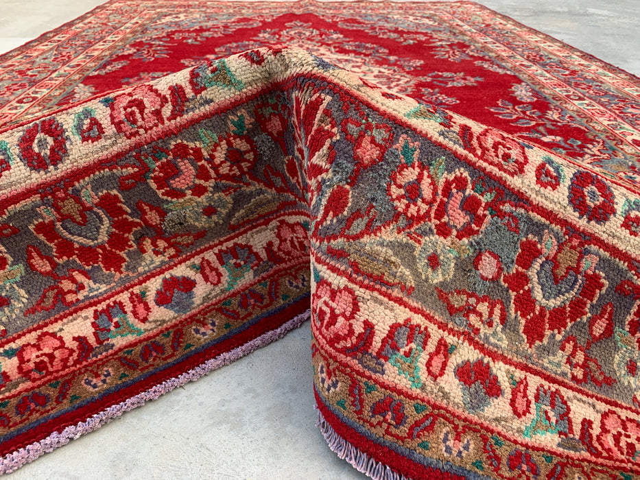 Handgemaakt Perzisch wollen vloerkleed 210x300 cm - Rood bloemenmedaillon Perzisch stijl kleed - Exacte afmeting 302 cm x 208 cm - KBHM-685