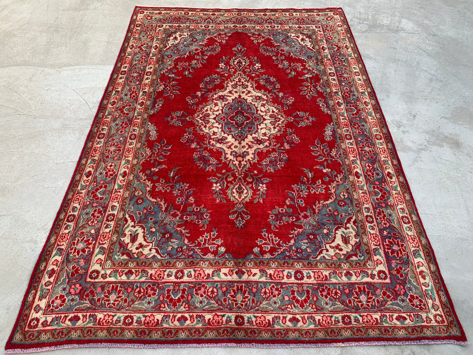 Handgemaakt Perzisch wollen vloerkleed 210x300 cm - Rood bloemenmedaillon Perzisch stijl kleed - Exacte afmeting 302 cm x 208 cm - KBHM-685