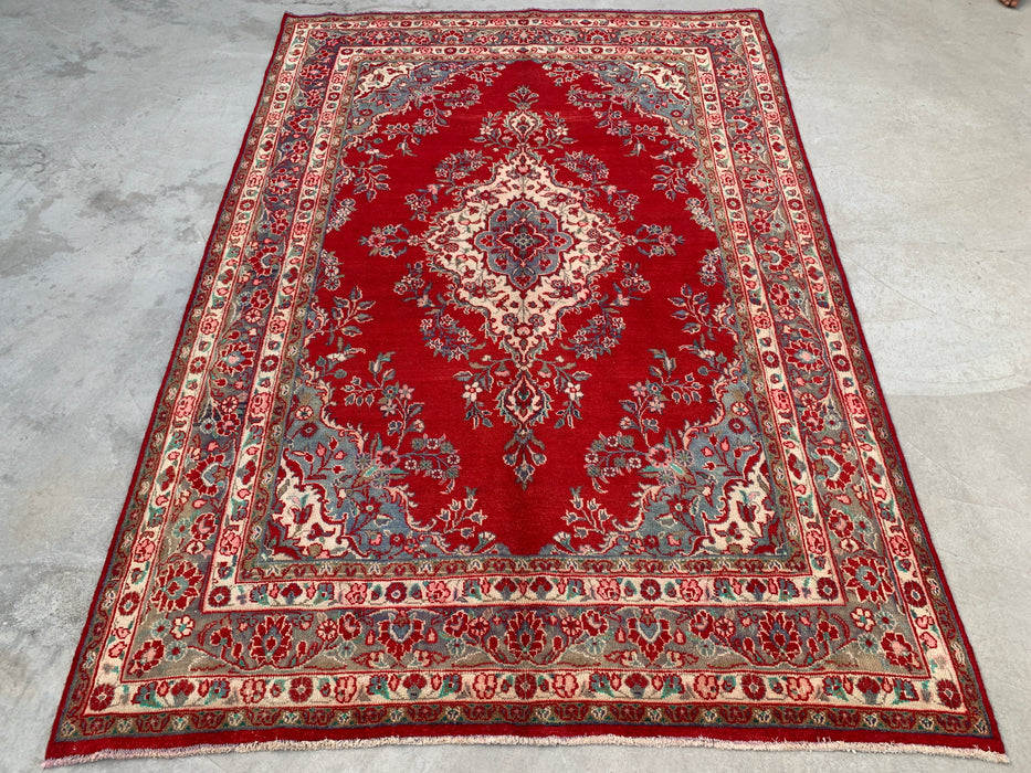 Handgemaakt Perzisch wollen vloerkleed 210x300 cm - Rood bloemenmedaillon Perzisch stijl kleed - Exacte afmeting 302 cm x 208 cm - KBHM-685