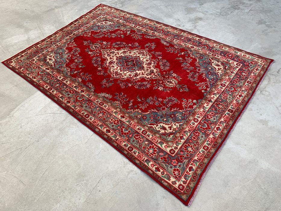 Handgemaakt Perzisch wollen vloerkleed 210x300 cm - Rood bloemenmedaillon Perzisch stijl kleed - Exacte afmeting 302 cm x 208 cm - KBHM-685