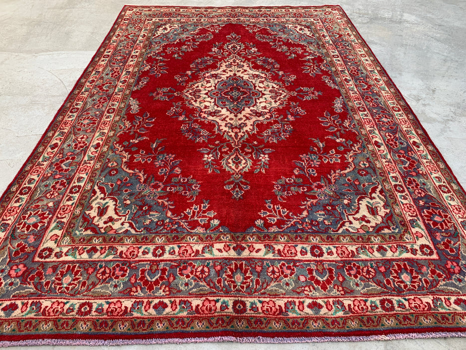Handgemaakt Perzisch wollen vloerkleed 210x300 cm - Rood bloemenmedaillon Perzisch stijl kleed - Exacte afmeting 302 cm x 208 cm - KBHM-685