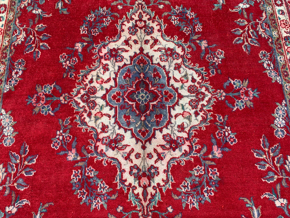 Handgemaakt Perzisch wollen vloerkleed 210x300 cm - Rood bloemenmedaillon Perzisch stijl kleed - Exacte afmeting 302 cm x 208 cm - KBHM-685