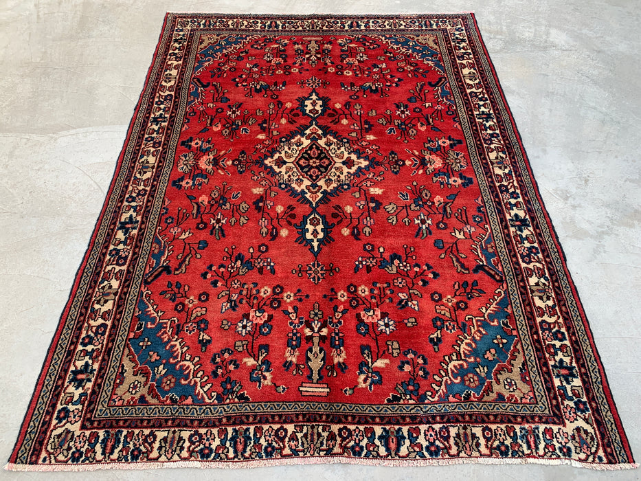 Handmade Persian Wool Area Rug 7x10 - Red Floral Medallion Persian Style Rug - Exact Size 9'3" x 6'10" - KBHM-686