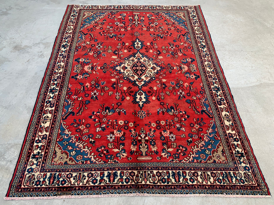 Handmade Persian Wool Area Rug 7x10 - Red Floral Medallion Persian Style Rug - Exact Size 9'3" x 6'10" - KBHM-686