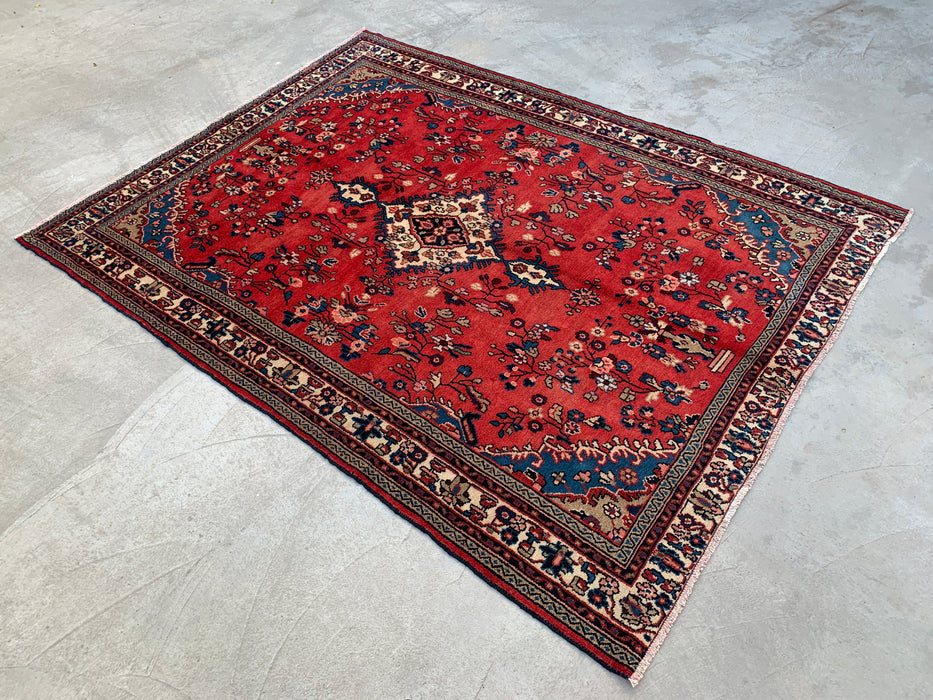 Handmade Persian Wool Area Rug 7x10 - Red Floral Medallion Persian Style Rug - Exact Size 9'3" x 6'10" - KBHM-686