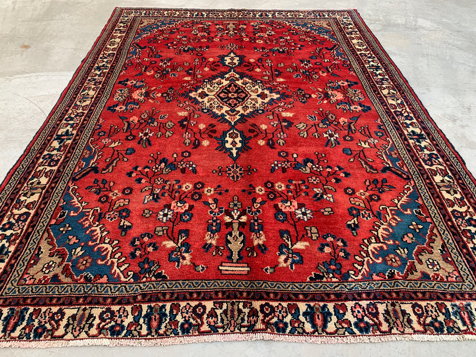 Handmade Persian Wool Area Rug 7x10 - Red Floral Medallion Persian Style Rug - Exact Size 9'3" x 6'10" - KBHM-686