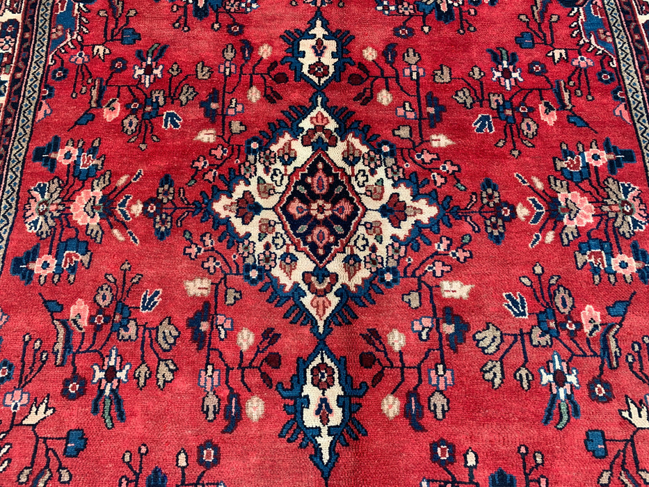 Handmade Persian Wool Area Rug 7x10 - Red Floral Medallion Persian Style Rug - Exact Size 9'3" x 6'10" - KBHM-686