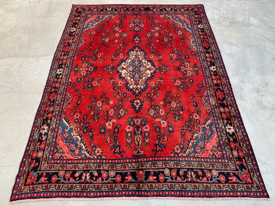 Handgemaakt Perzisch wollen vloerkleed 213x305 cm - Rood bloemrijk medaillon Perzische stijl kleed - Exacte maat 292 cm x 211 cm - KBHM-687