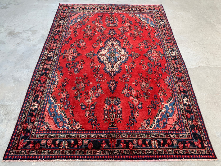Handgemaakt Perzisch wollen vloerkleed 213x305 cm - Rood bloemrijk medaillon Perzische stijl kleed - Exacte maat 292 cm x 211 cm - KBHM-687