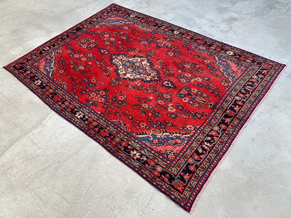 Handgemaakt Perzisch wollen vloerkleed 213x305 cm - Rood bloemrijk medaillon Perzische stijl kleed - Exacte maat 292 cm x 211 cm - KBHM-687