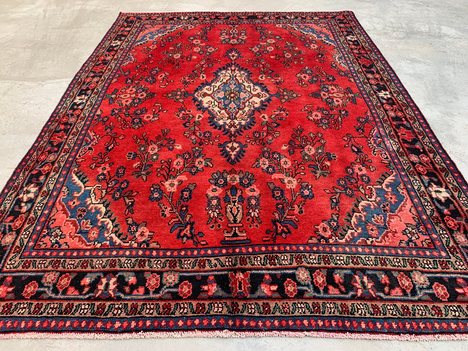 Handgemaakt Perzisch wollen vloerkleed 213x305 cm - Rood bloemrijk medaillon Perzische stijl kleed - Exacte maat 292 cm x 211 cm - KBHM-687
