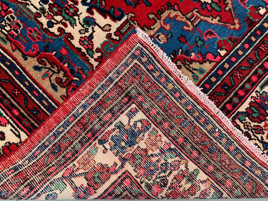 Handgemaakt Perzisch wollen vloerkleed 7x10 - Rood Perzisch tapijt met bloemenmedaillon - Exacte afmetingen 10'4" x 7'2" - KBHM-688