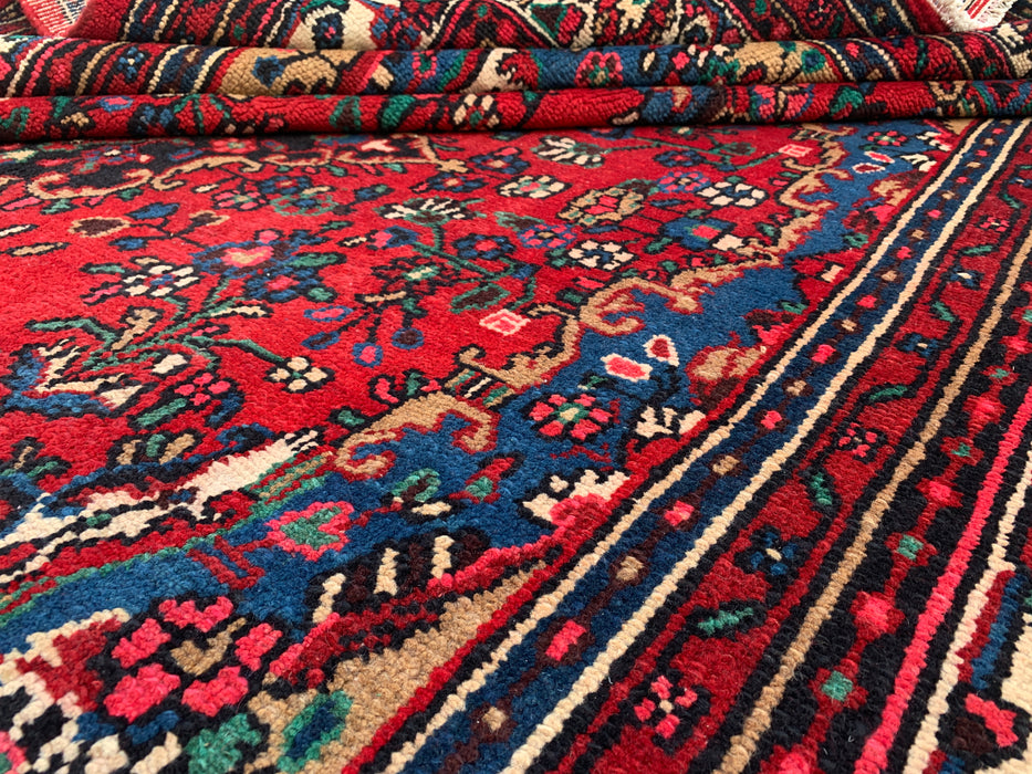 Handgemaakt Perzisch wollen vloerkleed 7x10 - Rood Perzisch tapijt met bloemenmedaillon - Exacte afmetingen 10'4" x 7'2" - KBHM-688
