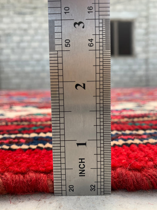 Handgemaakt Perzisch wollen vloerkleed 7x10 - Rood Perzisch tapijt met bloemenmedaillon - Exacte afmetingen 10'4" x 7'2" - KBHM-688