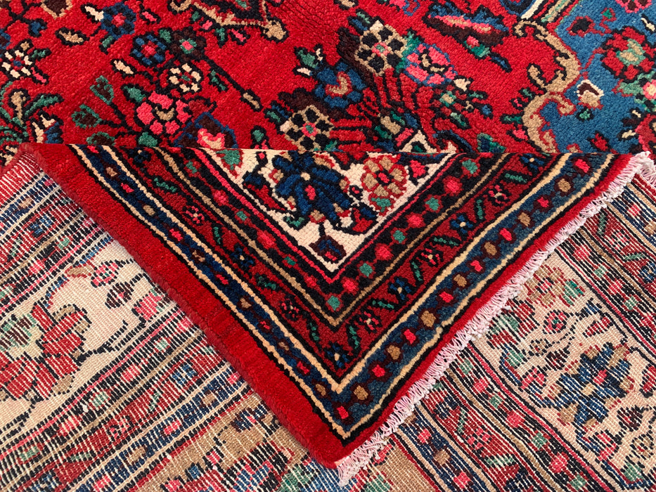 Handgemaakt Perzisch wollen vloerkleed 7x10 - Rood Perzisch tapijt met bloemenmedaillon - Exacte afmetingen 10'4" x 7'2" - KBHM-688