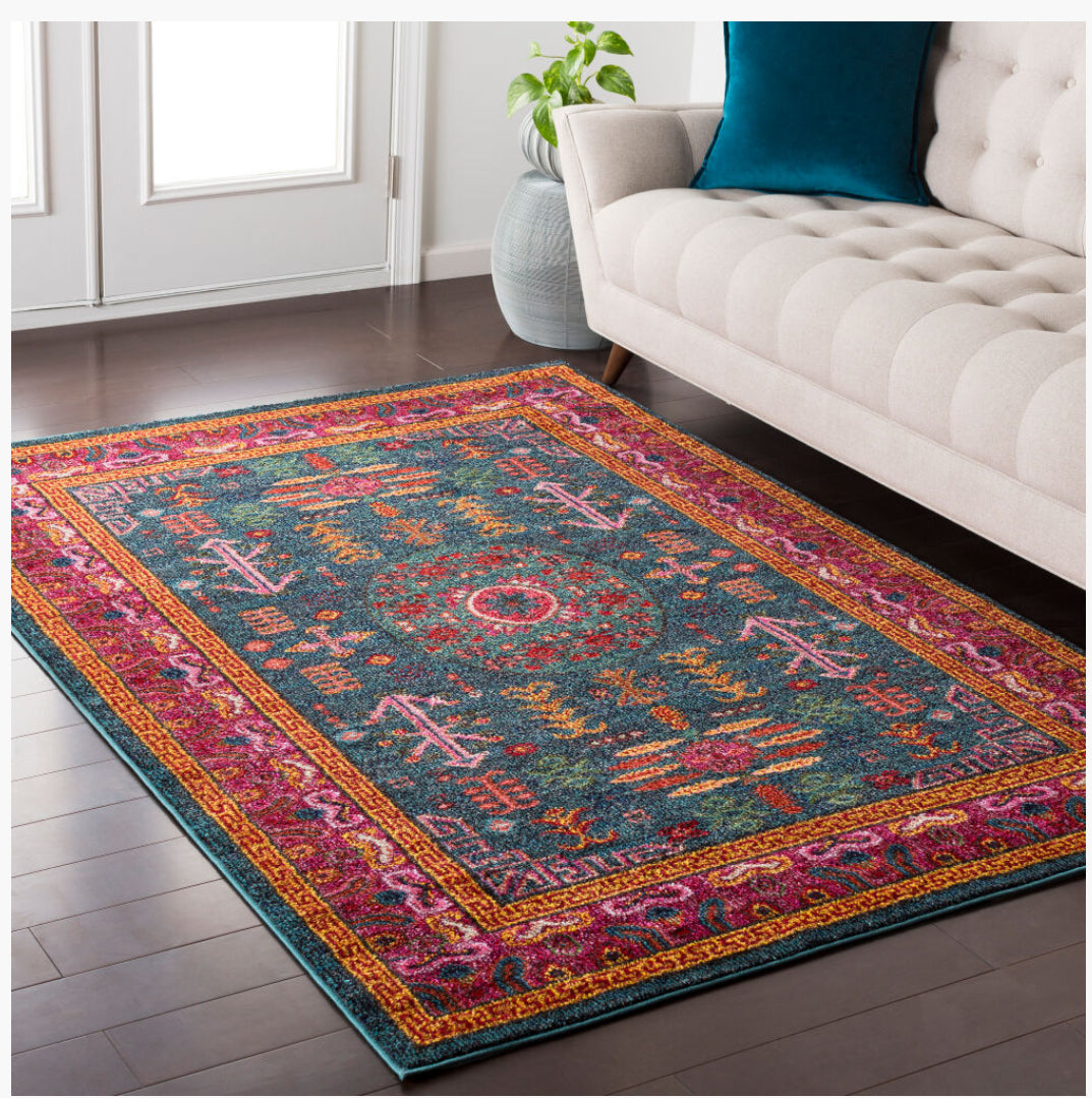 Anika Machine Woven Rug — Teal / Orange | ANI-1005 - colour & pattern