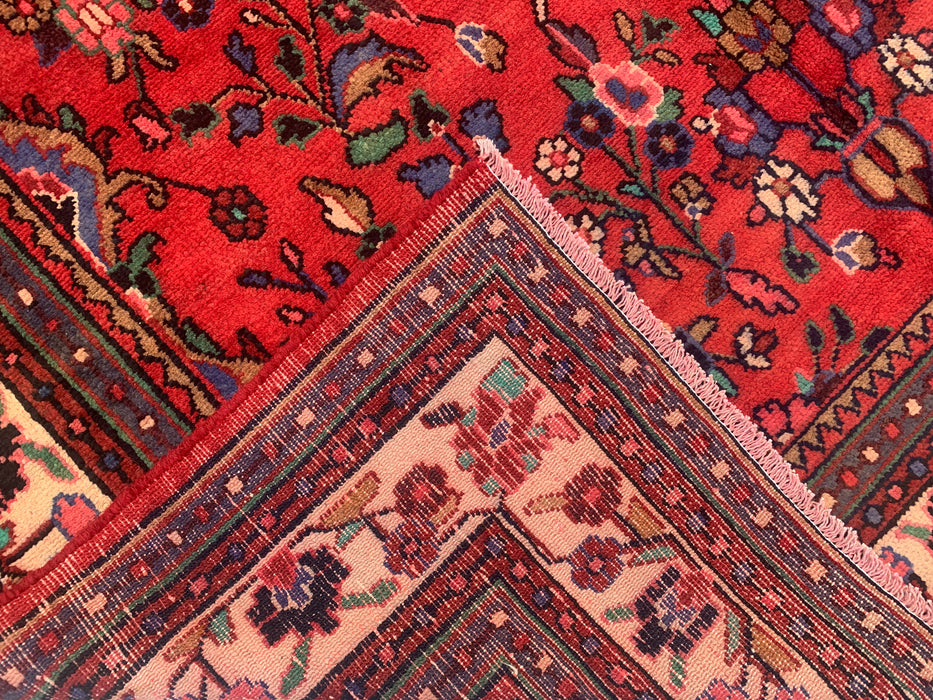 Handmade Persian Wool Area Rug 7x10 - Red Floral Medallion Persian Style Rug - Exact Size 9'3" x 6'7" - KBHM-690