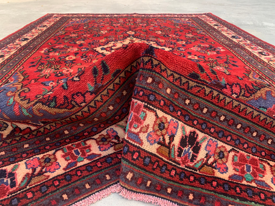 Handmade Persian Wool Area Rug 7x10 - Red Floral Medallion Persian Style Rug - Exact Size 9'3" x 6'7" - KBHM-690