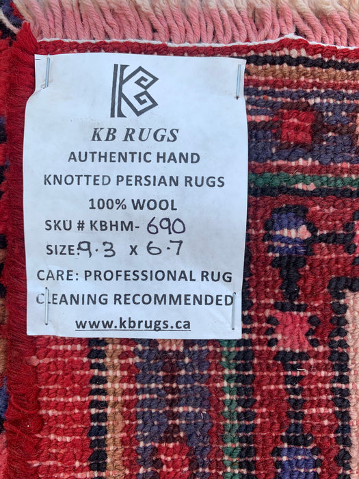 Handmade Persian Wool Area Rug 7x10 - Red Floral Medallion Persian Style Rug - Exact Size 9'3" x 6'7" - KBHM-690
