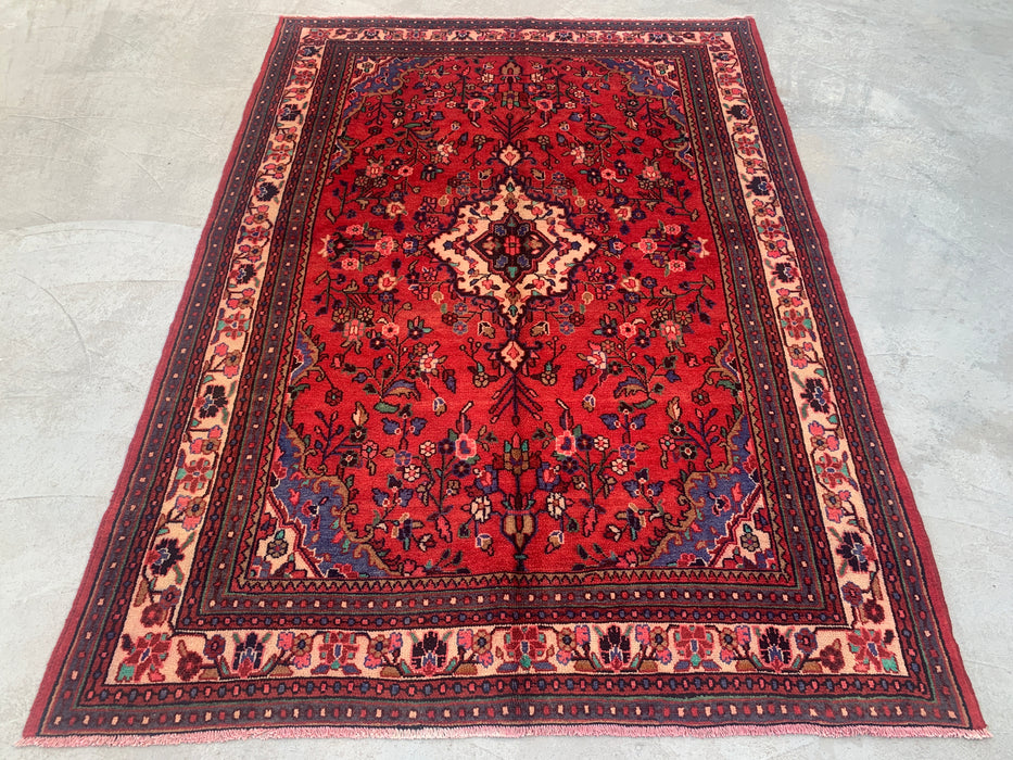 Handmade Persian Wool Area Rug 7x10 - Red Floral Medallion Persian Style Rug - Exact Size 9'3" x 6'7" - KBHM-690