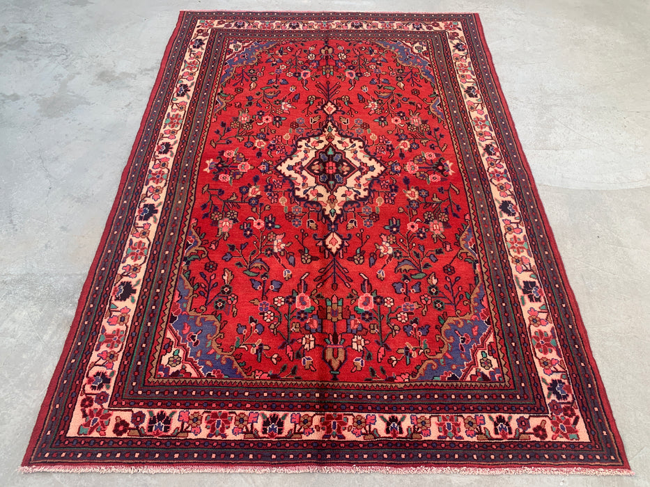 Handmade Persian Wool Area Rug 7x10 - Red Floral Medallion Persian Style Rug - Exact Size 9'3" x 6'7" - KBHM-690