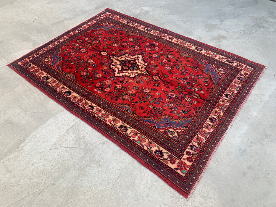 Handmade Persian Wool Area Rug 7x10 - Red Floral Medallion Persian Style Rug - Exact Size 9'3" x 6'7" - KBHM-690