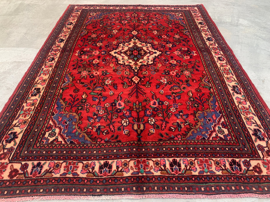 Handmade Persian Wool Area Rug 7x10 - Red Floral Medallion Persian Style Rug - Exact Size 9'3" x 6'7" - KBHM-690