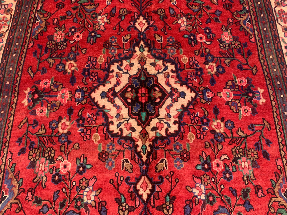 Handmade Persian Wool Area Rug 7x10 - Red Floral Medallion Persian Style Rug - Exact Size 9'3" x 6'7" - KBHM-690