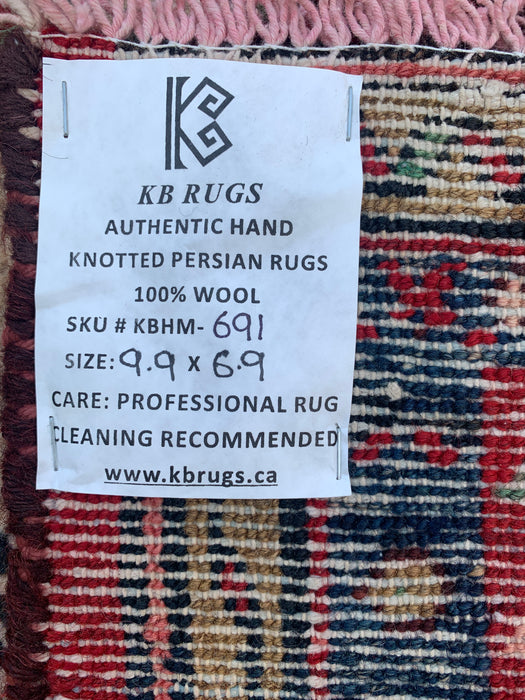 Handmade Persian Wool Area Rug 7x10 - Red Tribal Medallion Persian Style Rug - Exact Size 9'9" x 6'9" - KBHM-691
