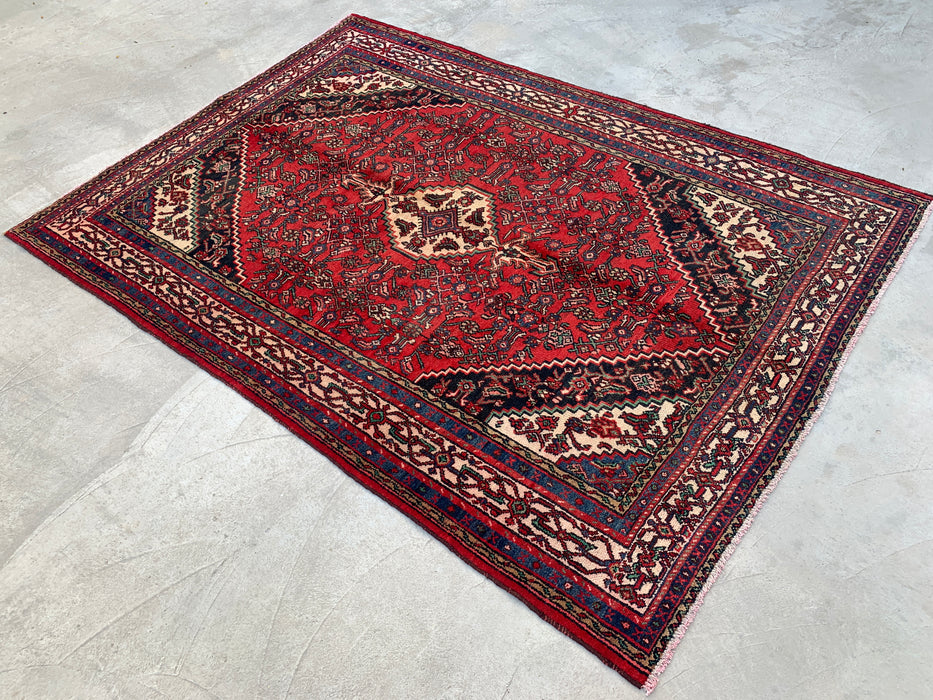 Handmade Persian Wool Area Rug 7x10 - Red Tribal Medallion Persian Style Rug - Exact Size 9'9" x 6'9" - KBHM-691
