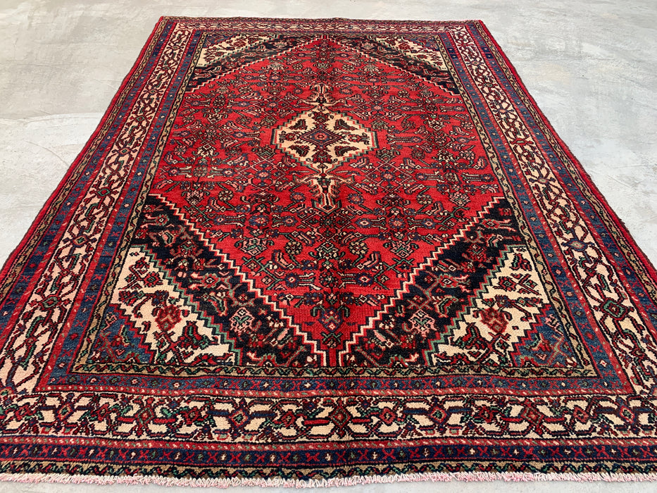Handmade Persian Wool Area Rug 7x10 - Red Tribal Medallion Persian Style Rug - Exact Size 9'9" x 6'9" - KBHM-691