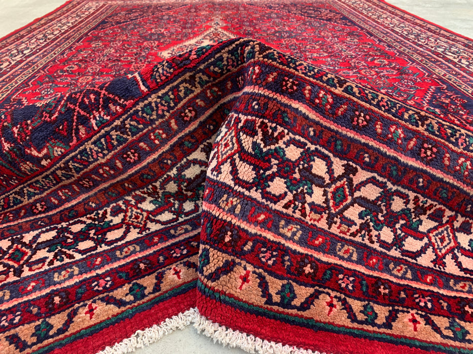Handgemaakt Perzisch wollen vloerkleed 7x10 - Rood Perzisch tapijt in tribal medaillonstijl - Exacte afmeting 10'1" x 7'1" - KBHM-692