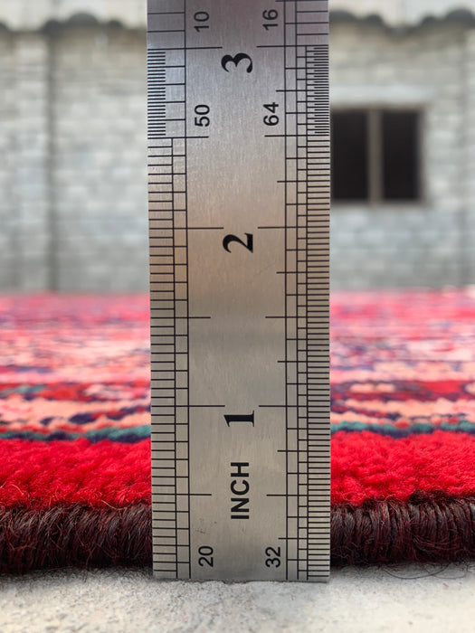 Handgemaakt Perzisch wollen vloerkleed 7x10 - Rood Perzisch tapijt in tribal medaillonstijl - Exacte afmeting 10'1" x 7'1" - KBHM-692