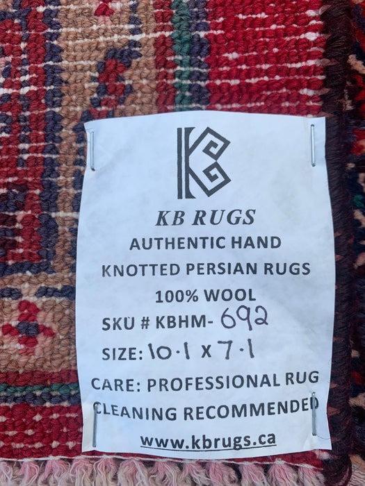 Handgemaakt Perzisch wollen vloerkleed 7x10 - Rood Perzisch tapijt in tribal medaillonstijl - Exacte afmeting 10'1" x 7'1" - KBHM-692