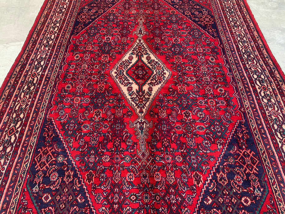 Handgemaakt Perzisch wollen vloerkleed 7x10 - Rood Perzisch tapijt in tribal medaillonstijl - Exacte afmeting 10'1" x 7'1" - KBHM-692