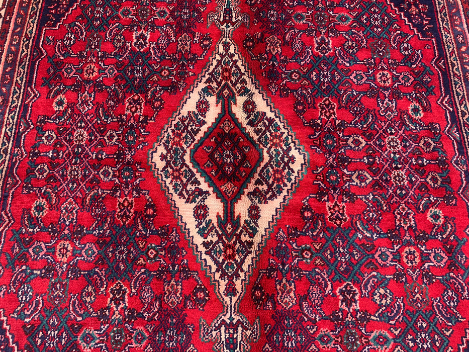 Handgemaakt Perzisch wollen vloerkleed 7x10 - Rood Perzisch tapijt in tribal medaillonstijl - Exacte afmeting 10'1" x 7'1" - KBHM-692
