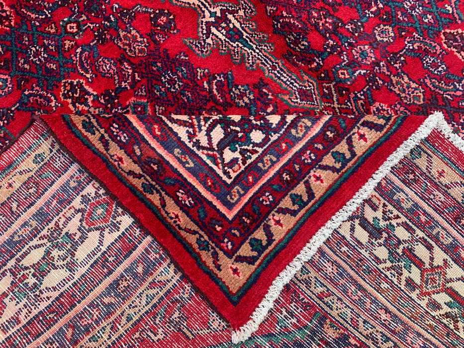 Handgemaakt Perzisch wollen vloerkleed 7x10 - Rood Perzisch tapijt in tribal medaillonstijl - Exacte afmeting 10'1" x 7'1" - KBHM-692