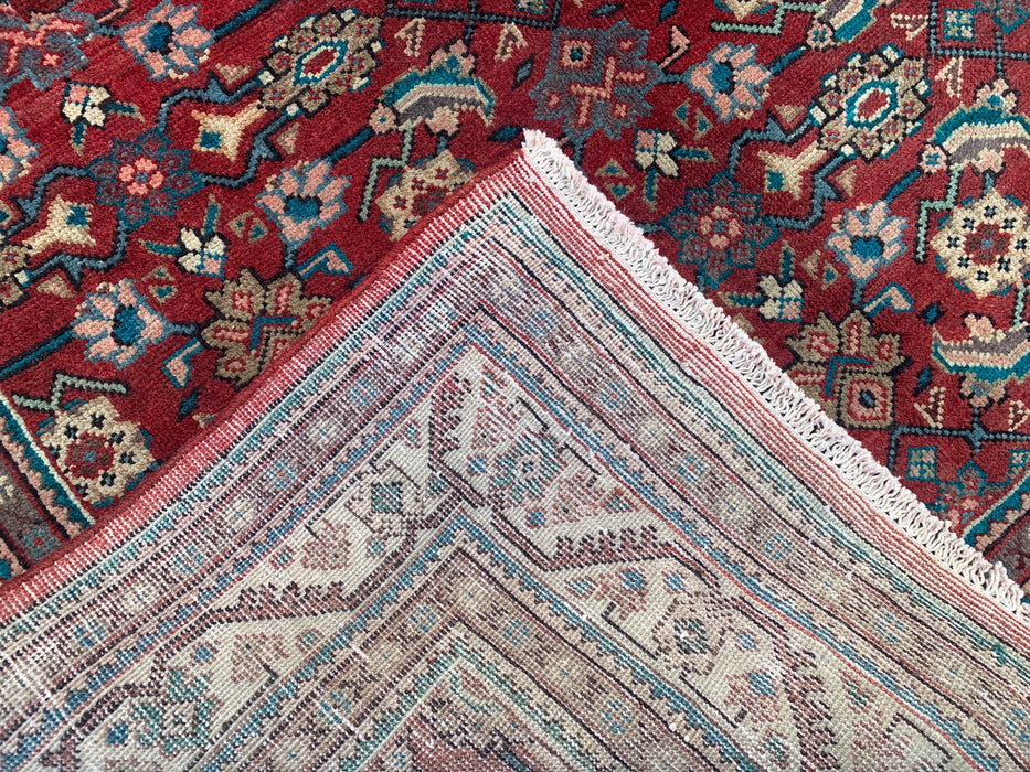 Handmade Persian Wool Area Rug 7x10 - Red Tribal Geometric Persian Style Rug - Exact Size 9'9" x 5'3" - KBHM-693