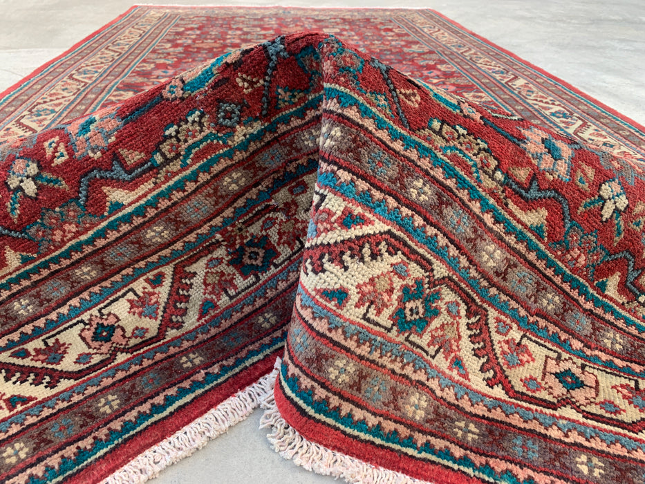 Handmade Persian Wool Area Rug 7x10 - Red Tribal Geometric Persian Style Rug - Exact Size 9'9" x 5'3" - KBHM-693