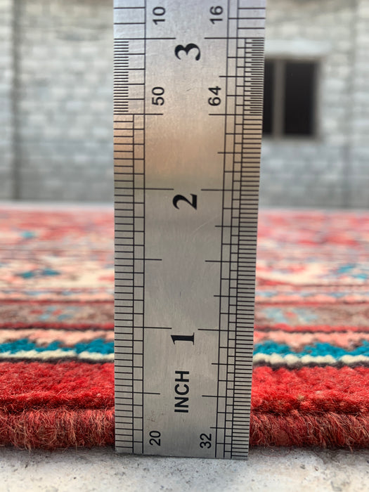 Handmade Persian Wool Area Rug 7x10 - Red Tribal Geometric Persian Style Rug - Exact Size 9'9" x 5'3" - KBHM-693