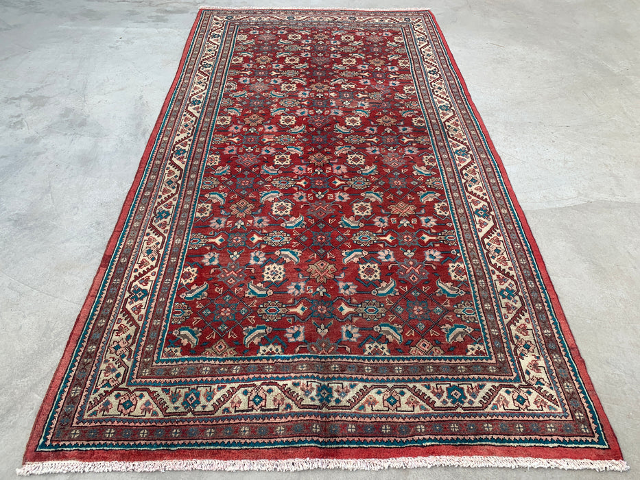 Handmade Persian Wool Area Rug 7x10 - Red Tribal Geometric Persian Style Rug - Exact Size 9'9" x 5'3" - KBHM-693