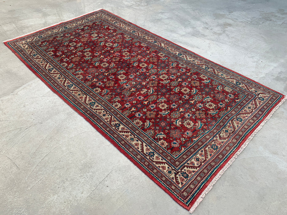 Handmade Persian Wool Area Rug 7x10 - Red Tribal Geometric Persian Style Rug - Exact Size 9'9" x 5'3" - KBHM-693