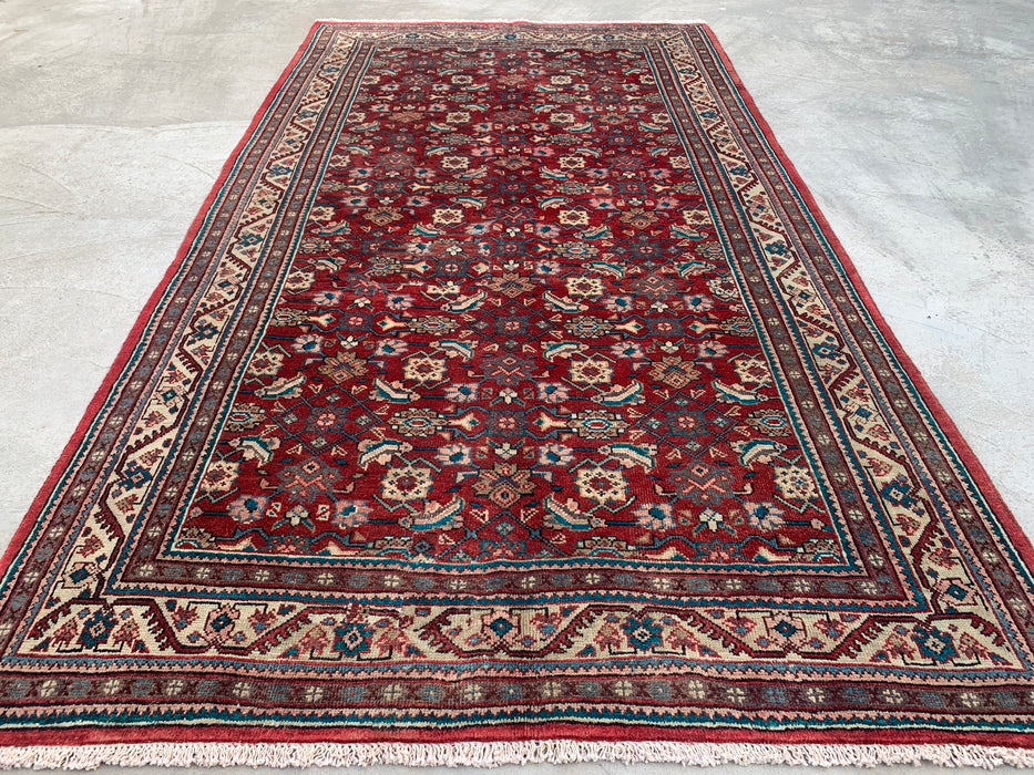Handmade Persian Wool Area Rug 7x10 - Red Tribal Geometric Persian Style Rug - Exact Size 9'9" x 5'3" - KBHM-693
