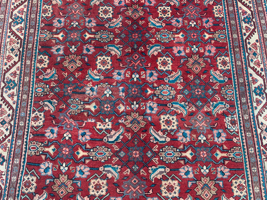 Handmade Persian Wool Area Rug 7x10 - Red Tribal Geometric Persian Style Rug - Exact Size 9'9" x 5'3" - KBHM-693