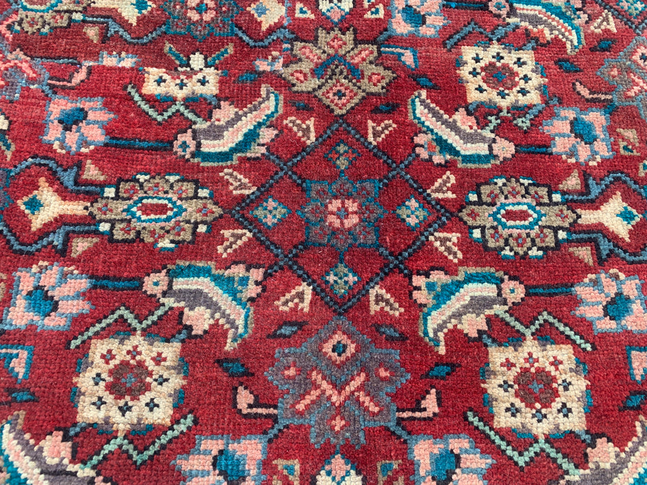 Handmade Persian Wool Area Rug 7x10 - Red Tribal Geometric Persian Style Rug - Exact Size 9'9" x 5'3" - KBHM-693