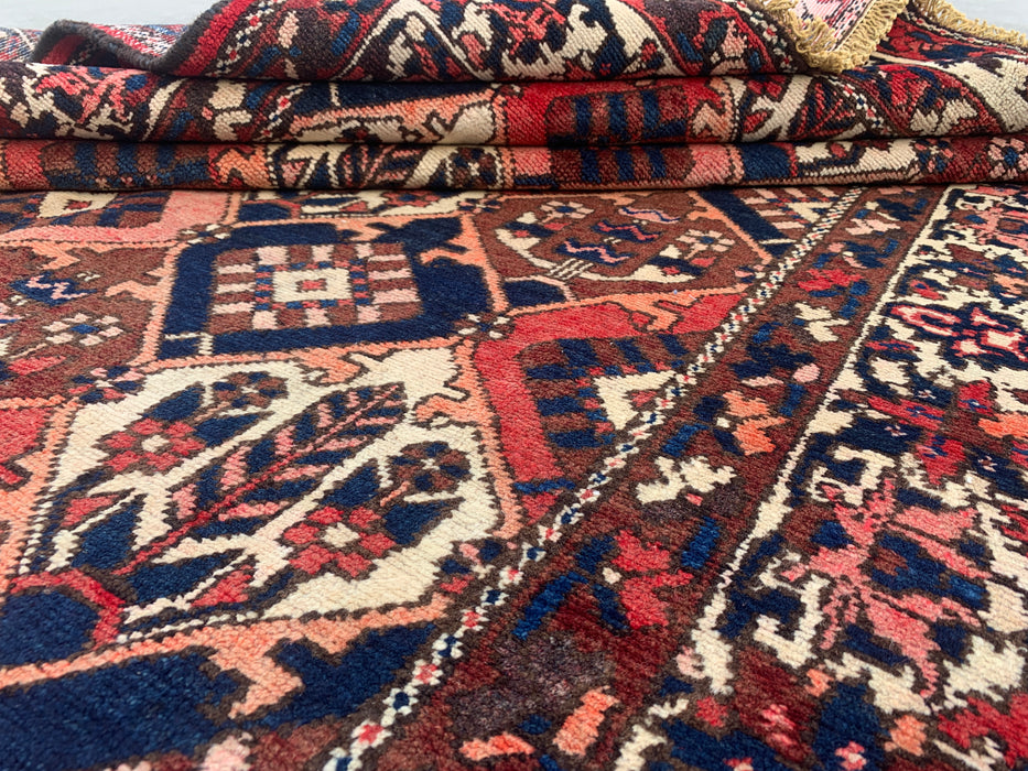 Handgemaakt Perzisch wollen vloerkleed 213x305 cm - Roest, marineblauw & ivoor tribaal geometrisch Perzisch stijl kleed - Exacte afmeting 299,7 cm x 157,5 cm - KBHM-694
