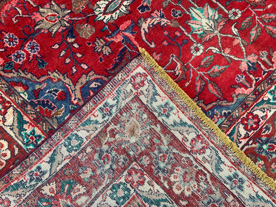 Handgeweven Perzisch wollen vloerkleed 213x305 cm - Rood, marineblauw & ivoorkleurig Perzisch stijl kleed met bloemenmedaillon - Exacte afmeting 315 cm x 208 cm - KBHM-695