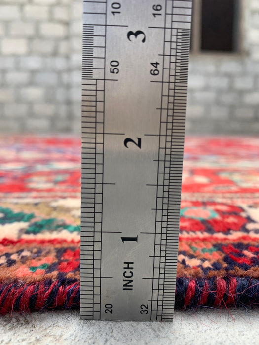 Handgeweven Perzisch wollen vloerkleed 213x305 cm - Rood, marineblauw & ivoorkleurig Perzisch stijl kleed met bloemenmedaillon - Exacte afmeting 315 cm x 208 cm - KBHM-695