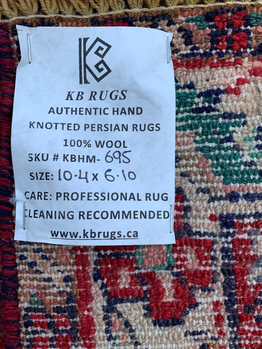 Handgeweven Perzisch wollen vloerkleed 213x305 cm - Rood, marineblauw & ivoorkleurig Perzisch stijl kleed met bloemenmedaillon - Exacte afmeting 315 cm x 208 cm - KBHM-695