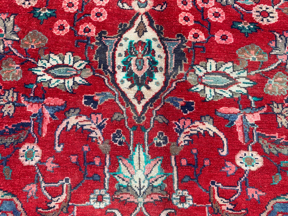 Handgeweven Perzisch wollen vloerkleed 213x305 cm - Rood, marineblauw & ivoorkleurig Perzisch stijl kleed met bloemenmedaillon - Exacte afmeting 315 cm x 208 cm - KBHM-695